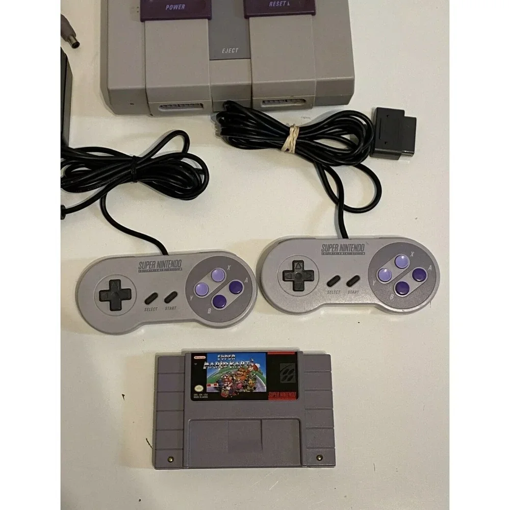 Super Nintendo SNES Mario Kart Console 2 Controllers Authentic Clean And Tested
